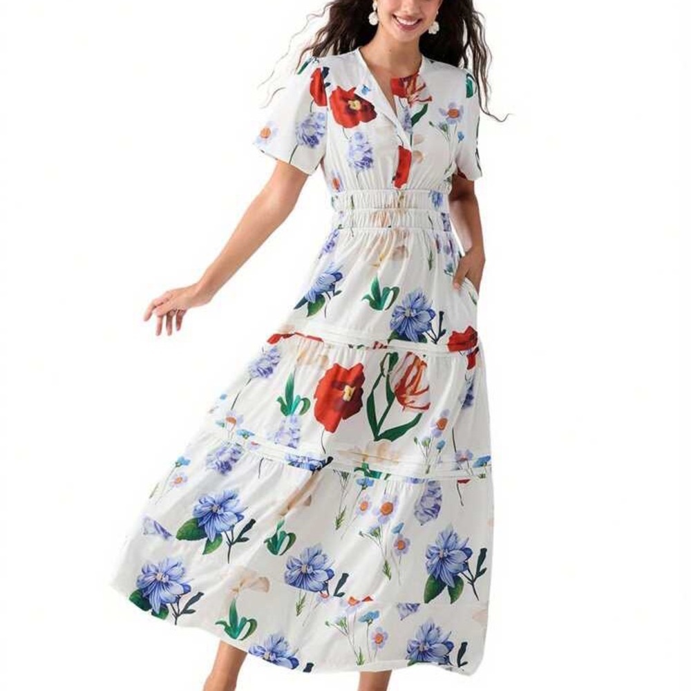NWT Anthropologie Somerset Cream Floral Maxi Dress Sz XS